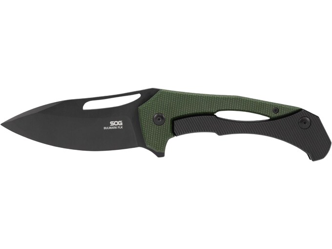 SOG Bulwark Folding Knife 3″ Drop Point D2 Black Blade Micarta Handle Green