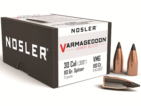 Nosler Varmageddon Bullets 30 Caliber (308 Diameter) 110 Grain Tipped Flat Base Box of 100