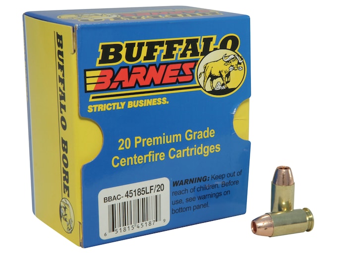 Buffalo Bore 45 ACP +P Ammo 185 Grain Barnes TAC-XP Solid Hollow Point Lead Free Box of 20