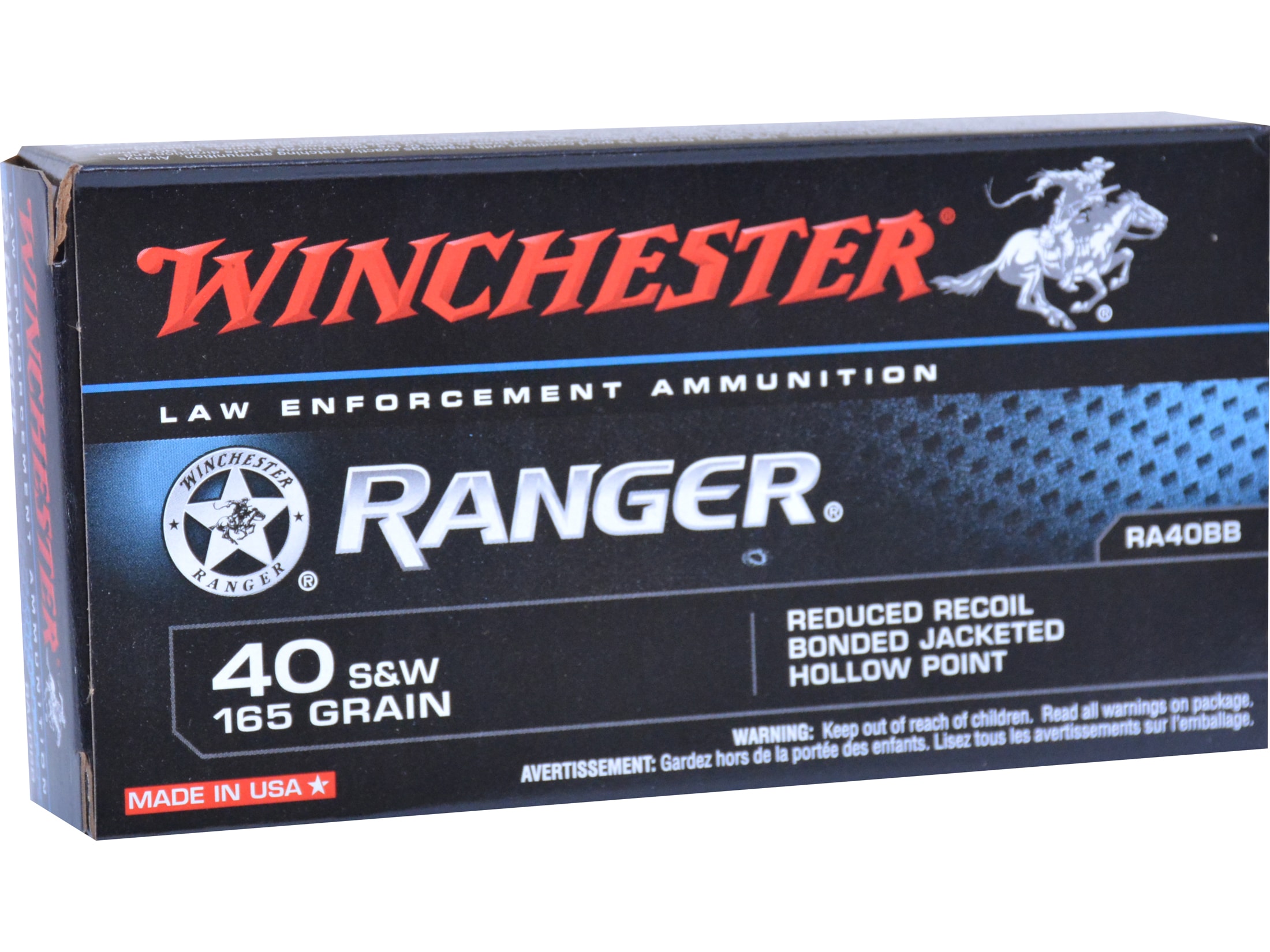 Winchester Ranger 40 Sandw Ammo 165 Grain Bonded Jacketed Hollow Point