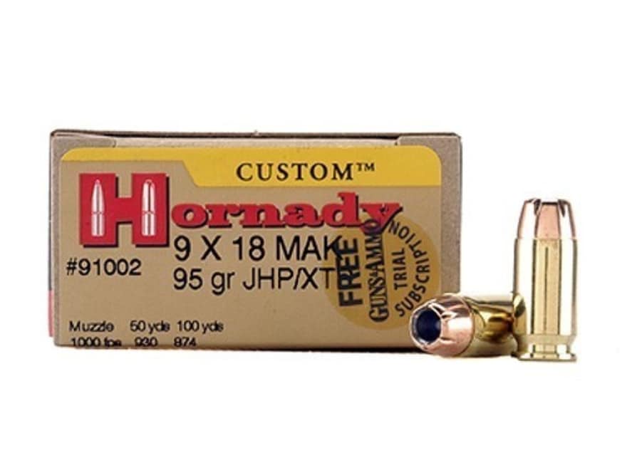 Hornady Custom Ammo 9x18mm (9mm Makarov) 95 Grain XTP Jacketed Hollow