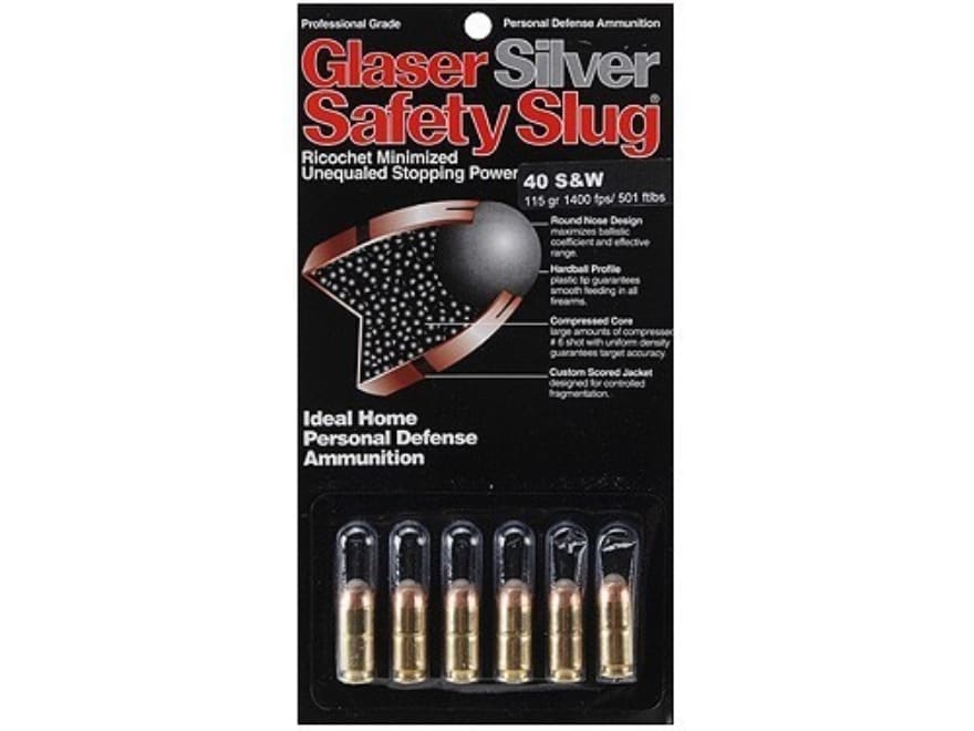 Glaser Silver Safety Slug Ammo 40 S&W 115 Grain Safety Slug 6PK