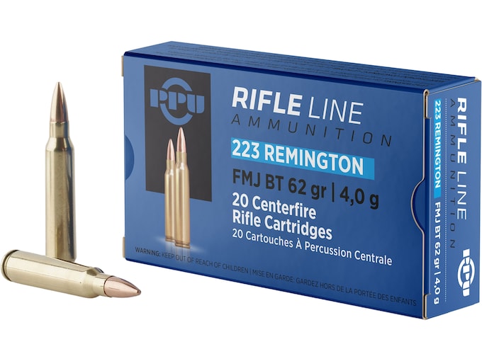 PPU 223 Remington Ammo 62 Grain Full Metal Jacket Box of 20