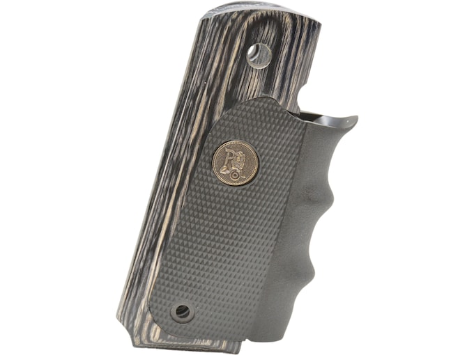 Pachmayr American Legend Grip with Finger Grooves for 1911 Government, Commander Charcoal Silvertone Laminate with Rubber Wraparound