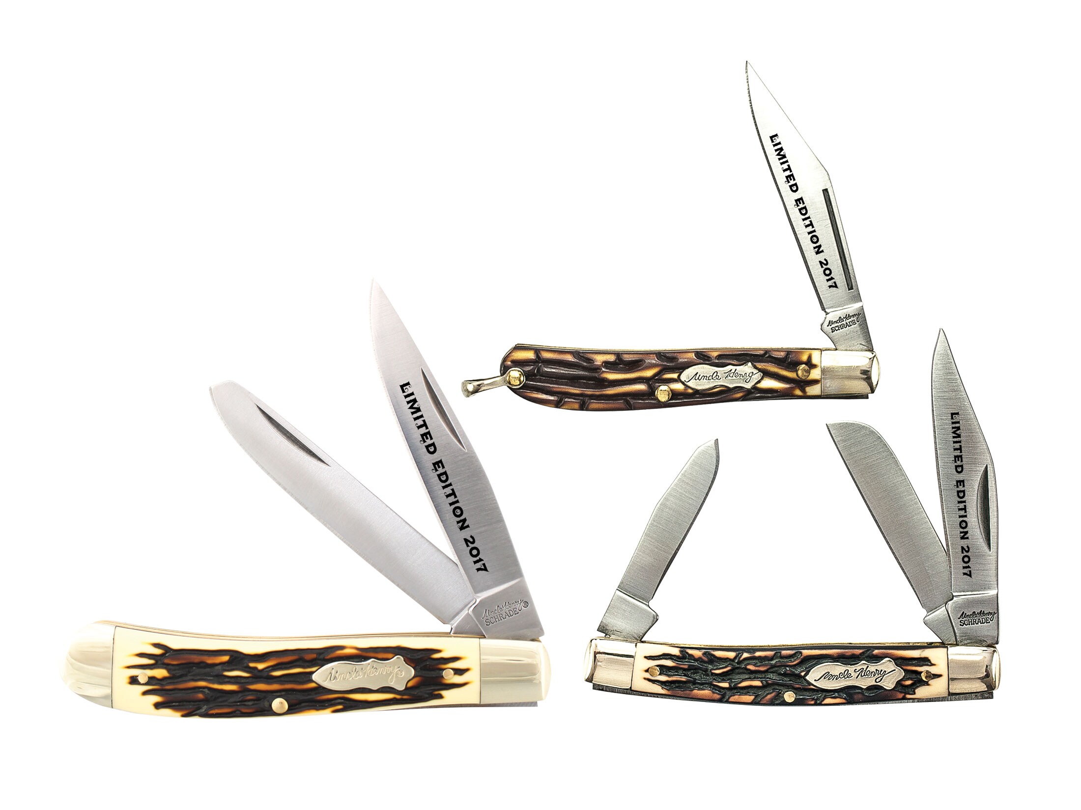 Uncle Henry 3Piece Folding Knife Set 7Cr17 SS Blades Staglon Handles