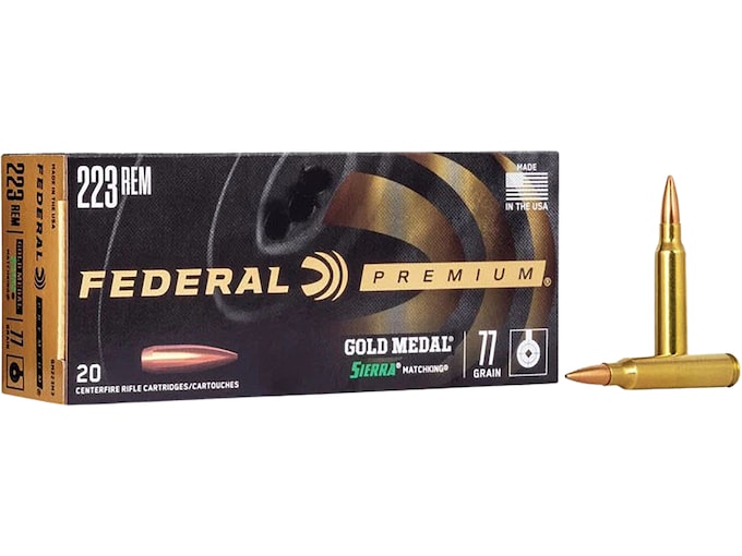 Federal Premium Gold Medal 223 Remington Ammo 77 Grain Sierra MatchKing Jacketed Hollow Point Case of 200 (10 Boxes of 20)