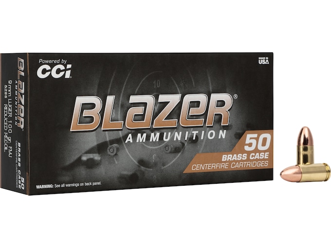 Blazer Brass 9mm Luger Ammo 100 Grain Full Metal Jacket Box of 50