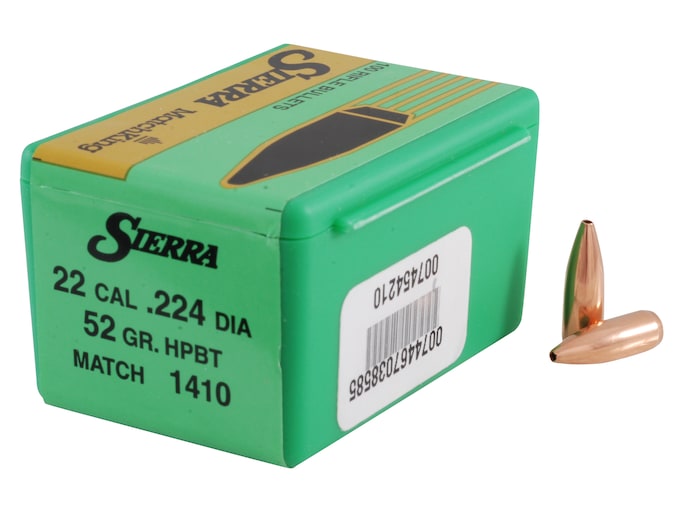 Sierra MatchKing 22 Caliber (224 Diameter) Bullets 52 Grain Jacketed Hollow Point Box of 100