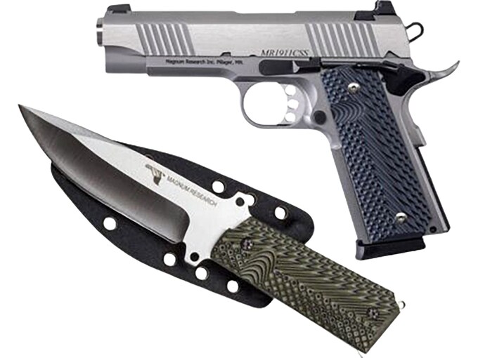 Magnum Research Desert Eagle 1911 Commander 45 ACP Pistol 4.33″ Barrel 8+1 Round Stainless Steel Slide Gray/Black Grip Stainless Steel Frame Knife Combo