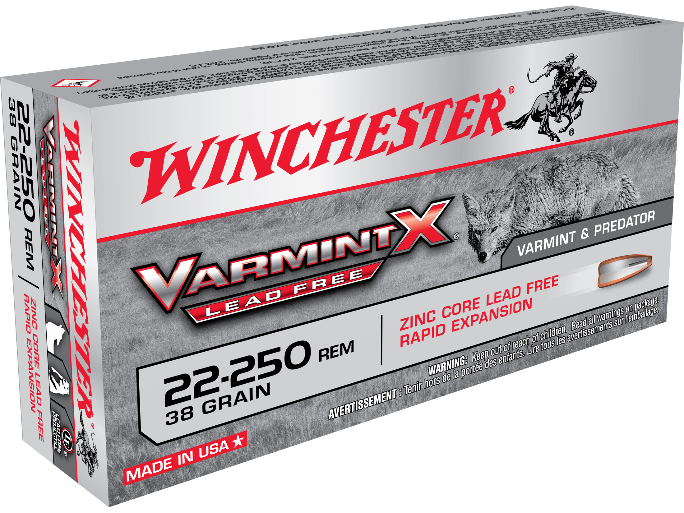 Winchester Vamint X 22-250 Remington Ammo 38 Grain Solid Hollow Point