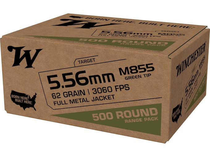 Winchester M855 SS109 5.56x45mm NATO Ammo 62 Grain Penetrator Full Metal Jacket Case of 1000 (2 Boxes of 500)