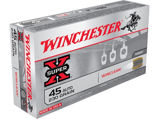Winchester Super X WinClean 45 ACP Ammo 230 Grain Full Metal Jacket Case of 500 (10 Boxes of 50)