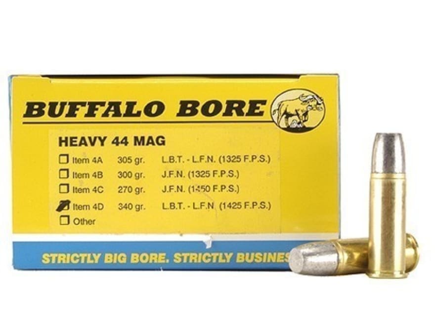 Buffalo Bore Ammunition 44 Remington Magnum +P+ 340 Grain Lead Flat Nose Gas Check Box of 20