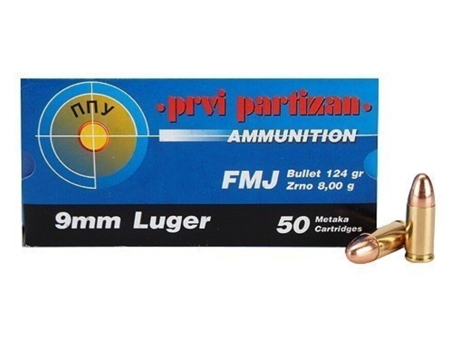 PPU Ammo 9mm Luger 124 Grain Full Metal Jacket Box of 50