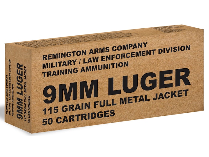 Remington Military/Law Enforcement Training 9mm Luger Ammo 115 Grain Full Metal Jacket Case of 500 (10 Boxes of 50)