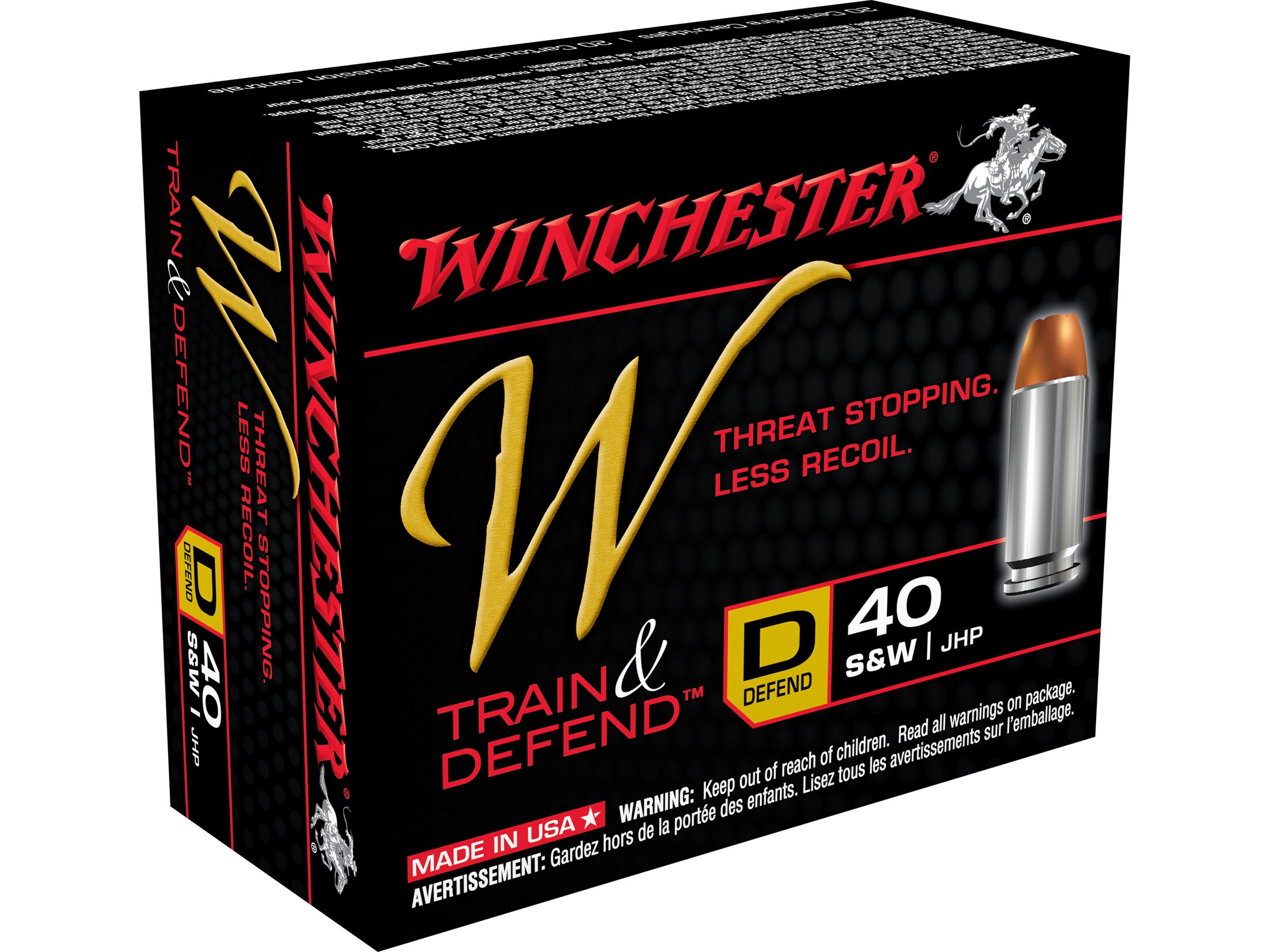 Winchester W Defend Reduced Recoil Ammo 40 S&W 180 Grain Jacketed.