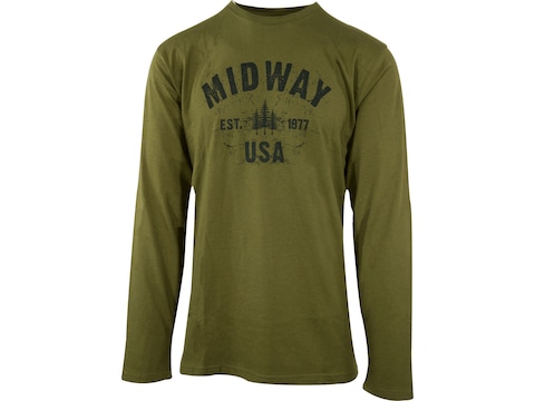 MidwayUSA Men's Long Sleeve T-Shirt Cotton Blend Olive Drab Pine