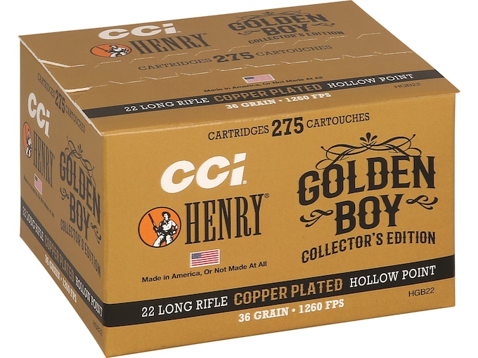 CCI Henry Golden Boy Edition 22LR Ammo 36 Grain Plated Hollow Point Box of 275