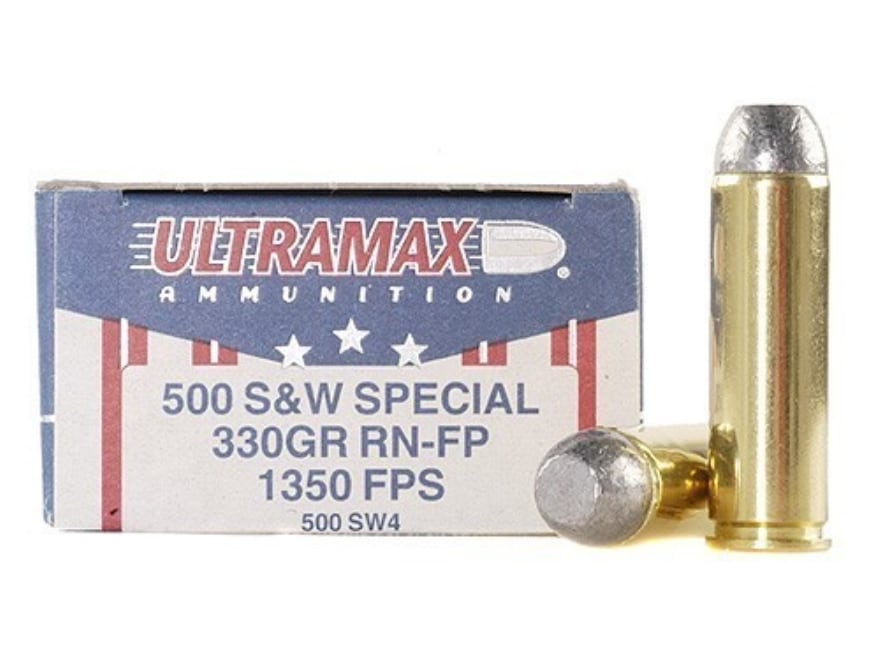 Ultramax 500 S&W Mag Ammo 330 Grain Flat Nose Box of 20
