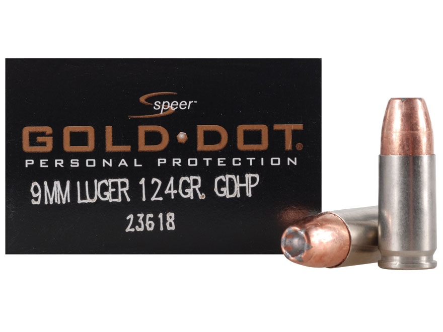 Speer Gold Dot Ammo 9mm Luger 124 Grain Jacketed Hollow Point Box of.