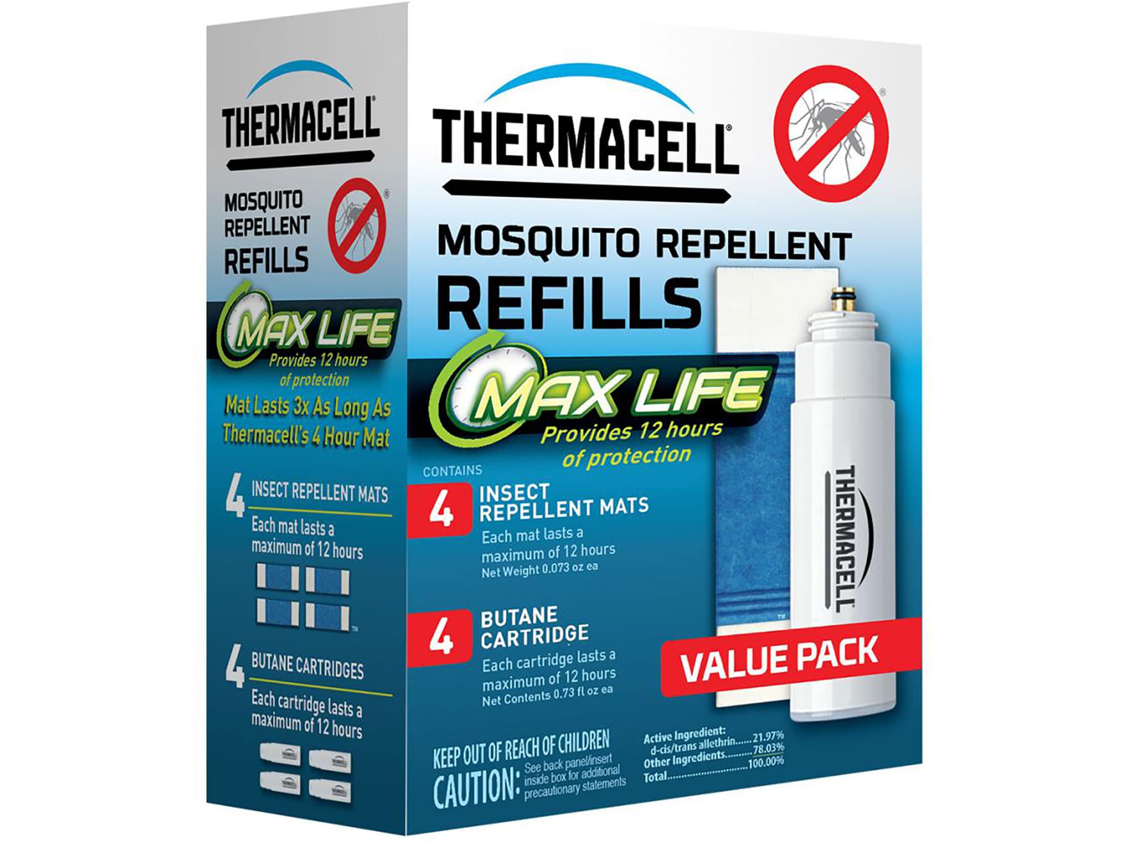 Thermacell Mosquito Repellent Max Life Refill Pack (Butane .42 oz 4PK and Repellent Mats 4PK )