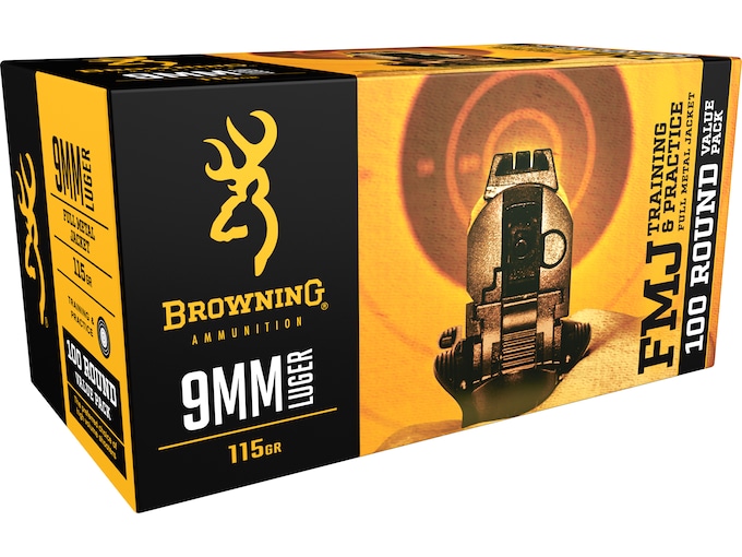 Browning Training & Practice Brass 9mm 115-Grain 100-Rounds FMJ