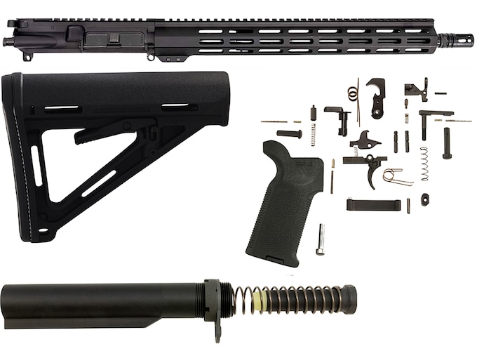 AR-STONER AR-15 Enhanced Build Kit with Upper Receiver Assembly 300 AAC Blackout 16" Barrel Pistol Length M-LOK Handguard, Complete Lower Parts Kit with Magpul MOE Furniture Black