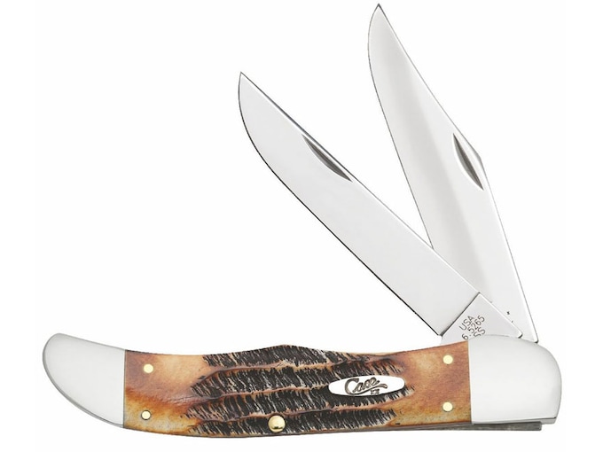 Case Folding Hunter Folding Hunting Knife 2-Blade Clip Points Stainless Steel Blades BoneStag Handle Brown