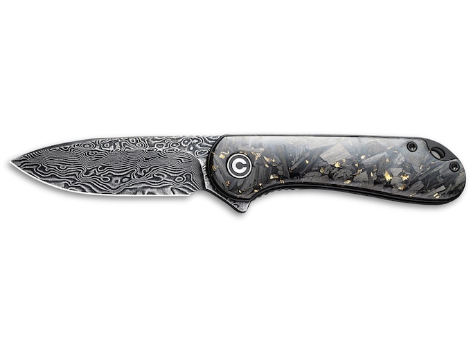 CIVIVI Elementum Pocket Knife 2.96″ Drop Point Damascus Black Blade Carbon Fiber Handle Black/Gold