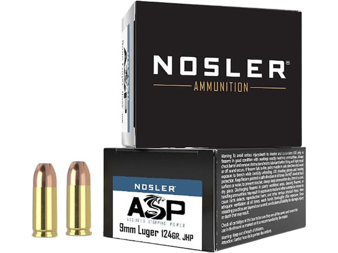 Nosler ASP 9mm Luger Ammo 124 Grain Jacketed Hollow Point Box of 20