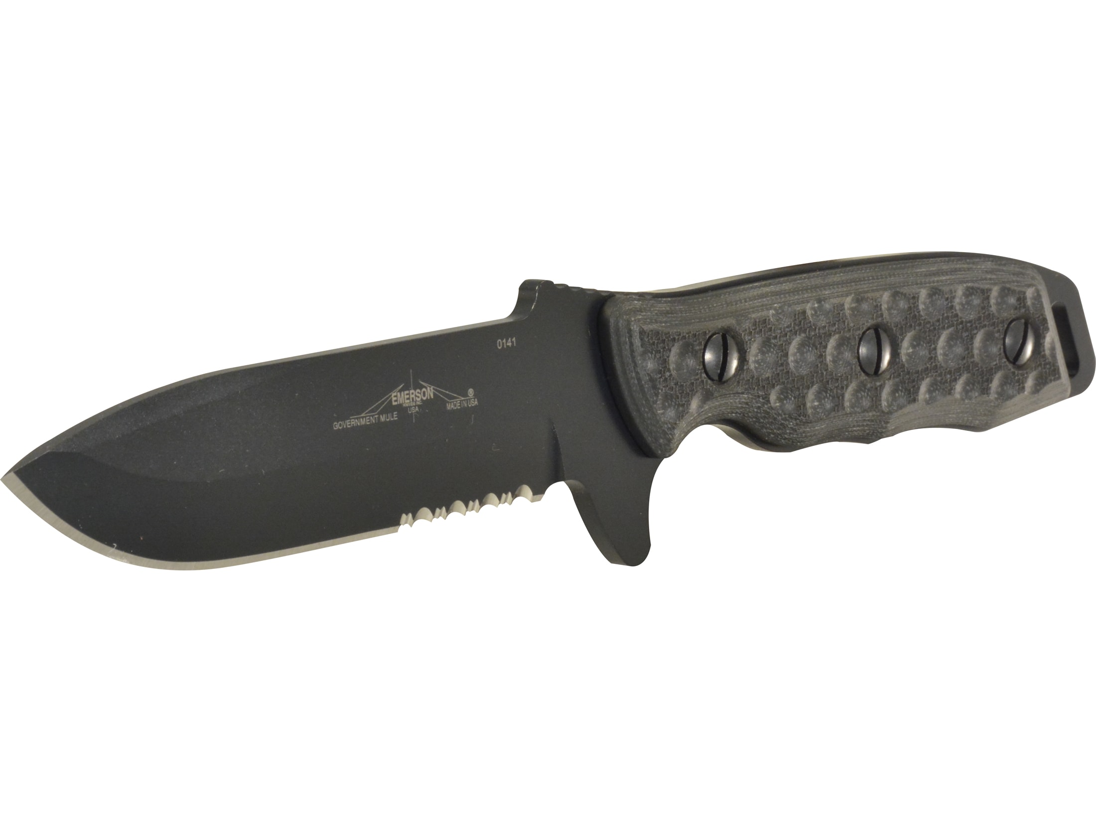Emerson Government Mule Fixed Blade Knife 4.8 Black Serrated Drop