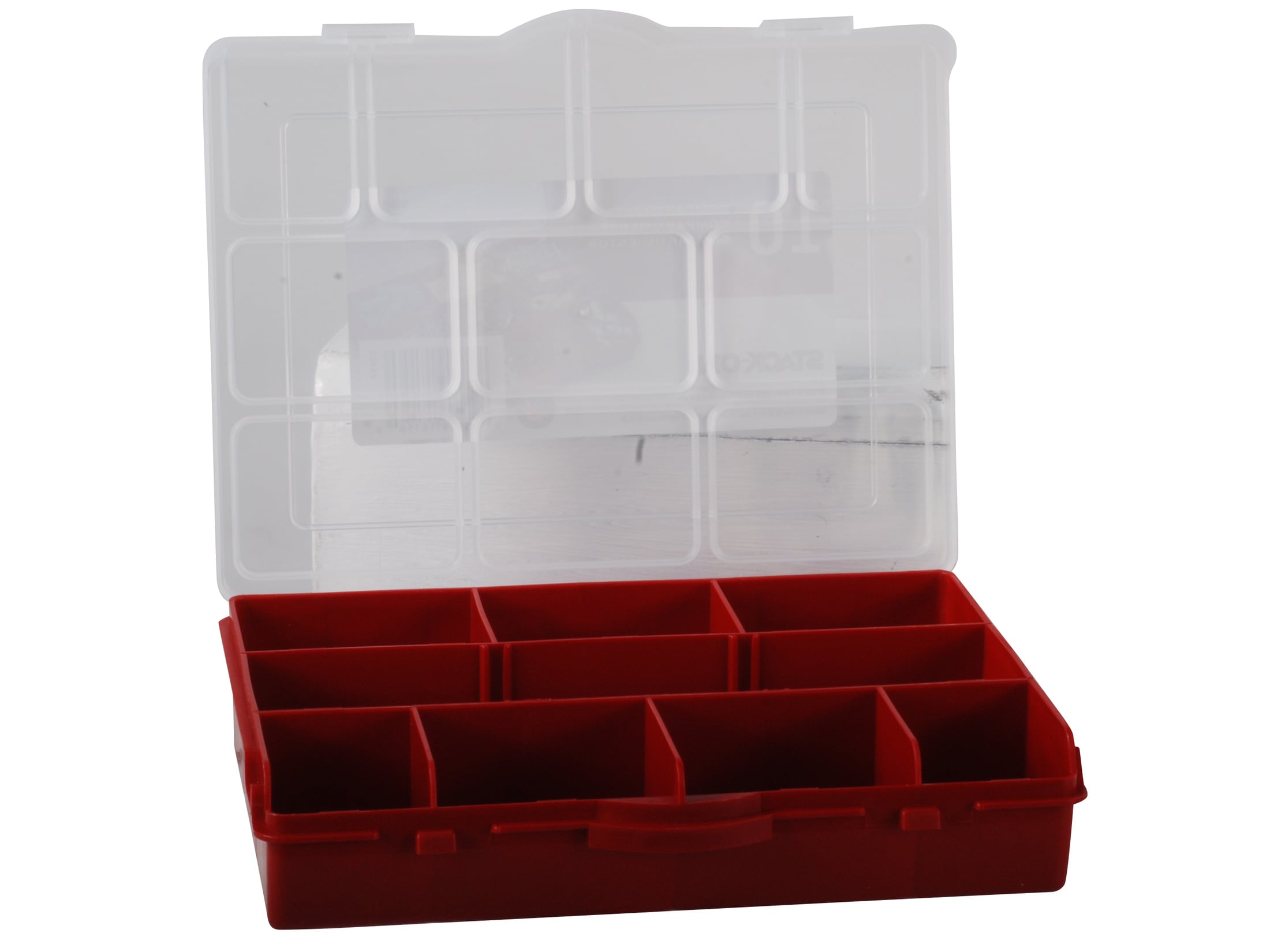 Red Stack-On SBR-10 10 Compartment Storage Organizer Box with Removable Dividers 