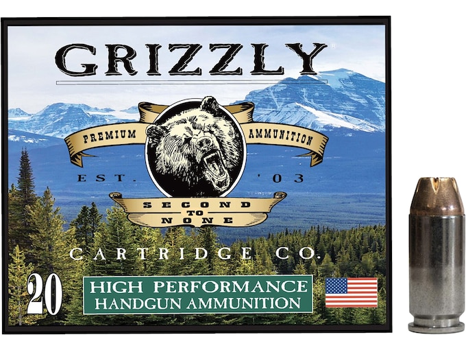 Grizzly Cartridge High Performance Handgun 40 S&W Ammo 180 Grain Jacketed Hollow Point Box of 20