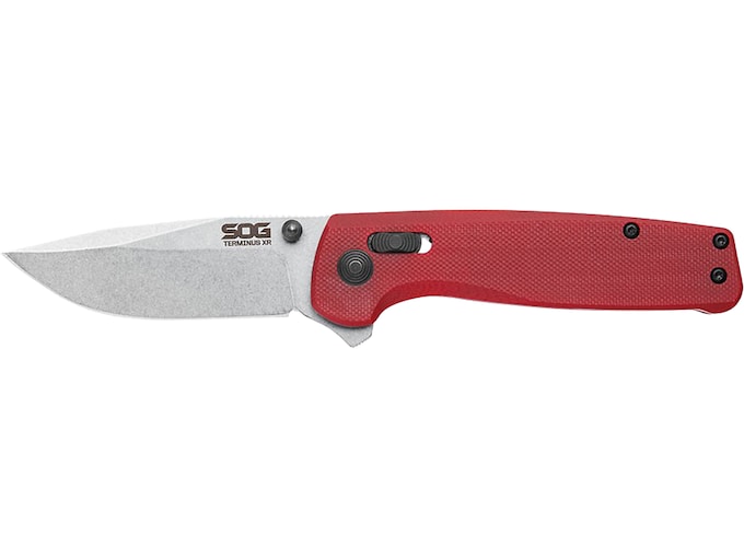 SOG Terminus Pocket Knife 2.95″ Clip Point D2 Stonewashed Blade G-10 Handle Crimson