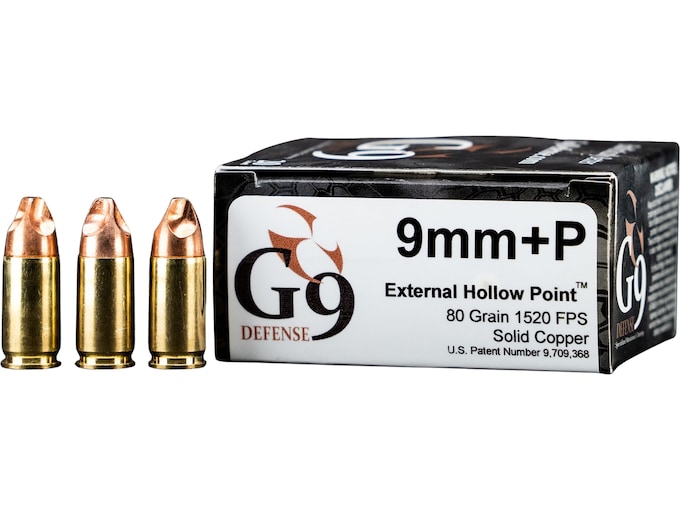 G9 Defense 9mm Luger +P Ammo 80 Grain Fluted Lead Free Box of 20