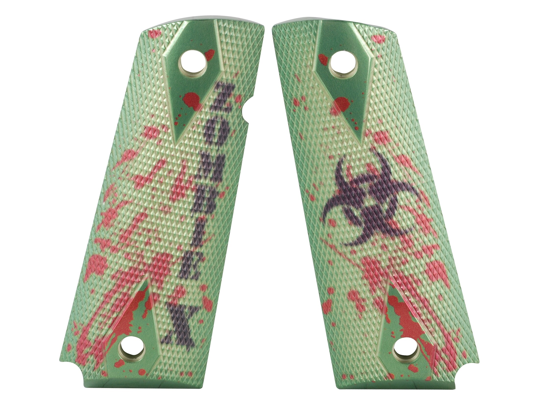 Hogue Grips 1911 Government, Commander Checkered Aluminum Zombie Green