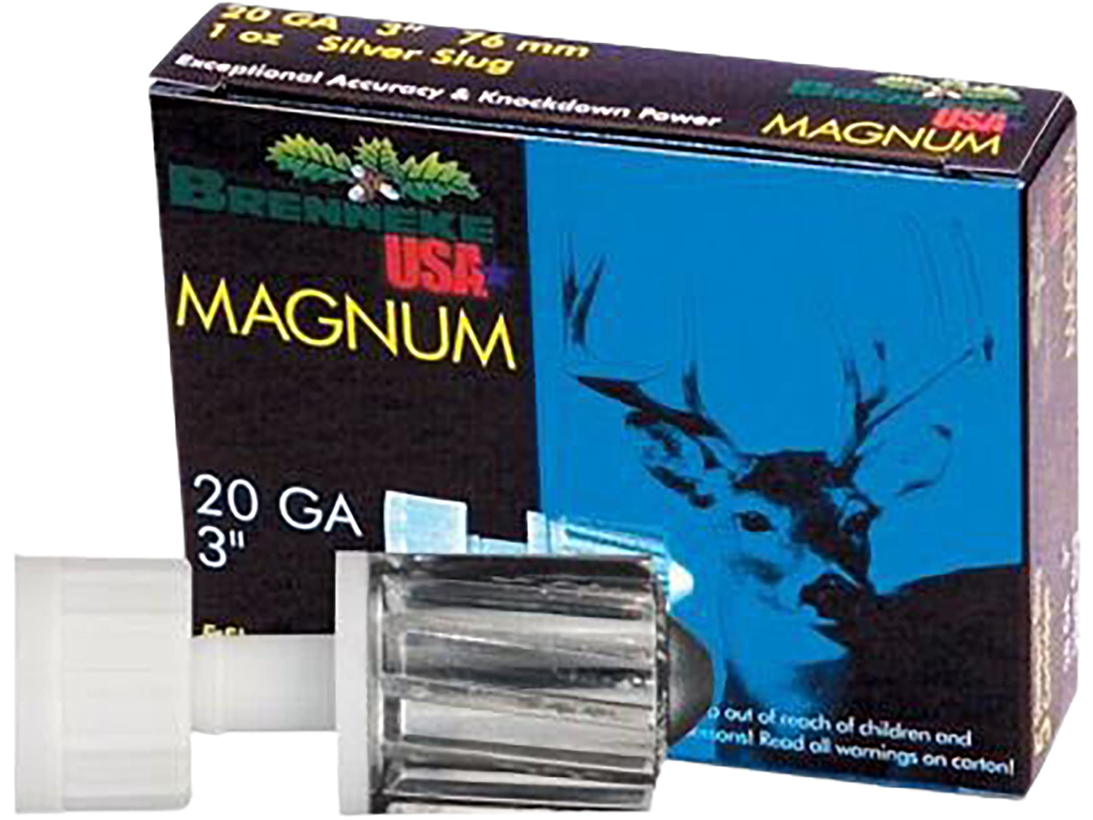 Brenneke USA Mag Ammo 20 Ga 3 1oz Silver Rifled Slug Box of 5.