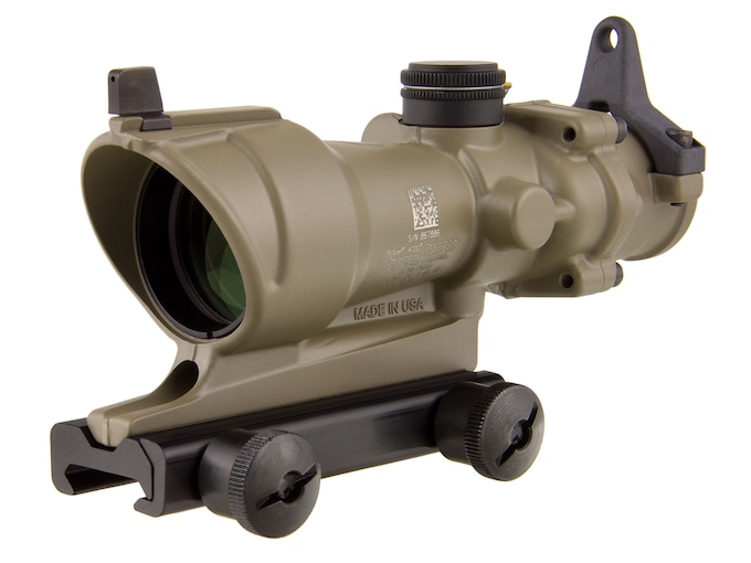 Trijicon ACOG TA01-D Rifle Scope 4x 32mm Tritium Illuminated Amber Crosshair 223 Remington Reticle with Iron Sights and TA51 Flattop Mount Cerakote Flat Dark Earth