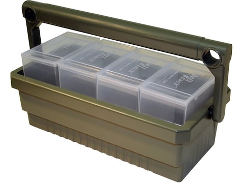 MTM Shotshell Box Caddy Army Green with 4 Shell Stack 25-Round Shotshell Boxes Clear