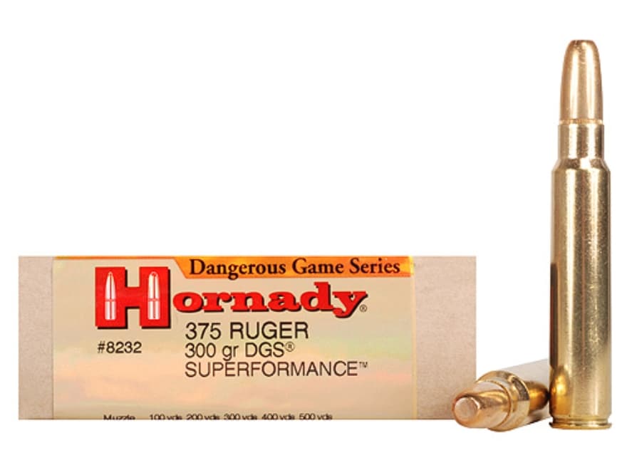 Hornady Dangerous Game Superformance Ammo 375 Ruger 300 Grain Round.
