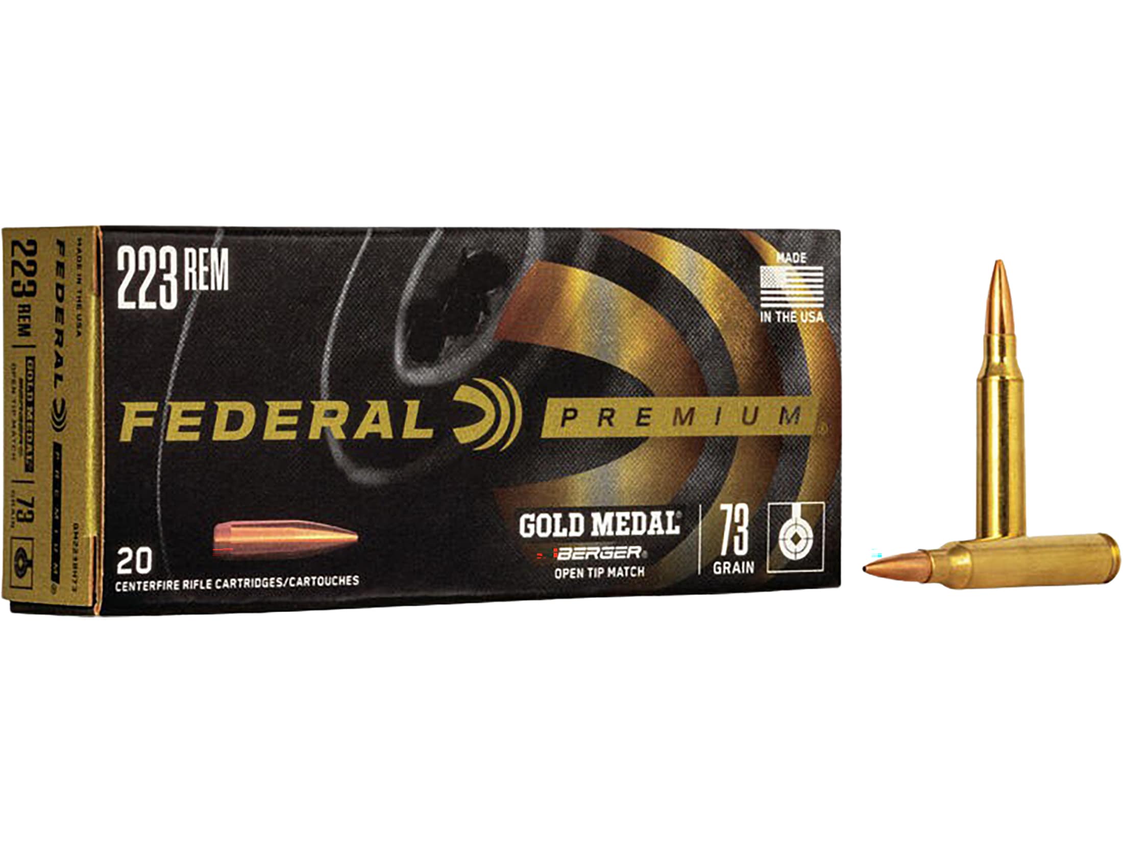 Federal Premium Gold Medal Berger Ammunition 223 Remington 73 Grain Berger Hollow Point Boat Tail