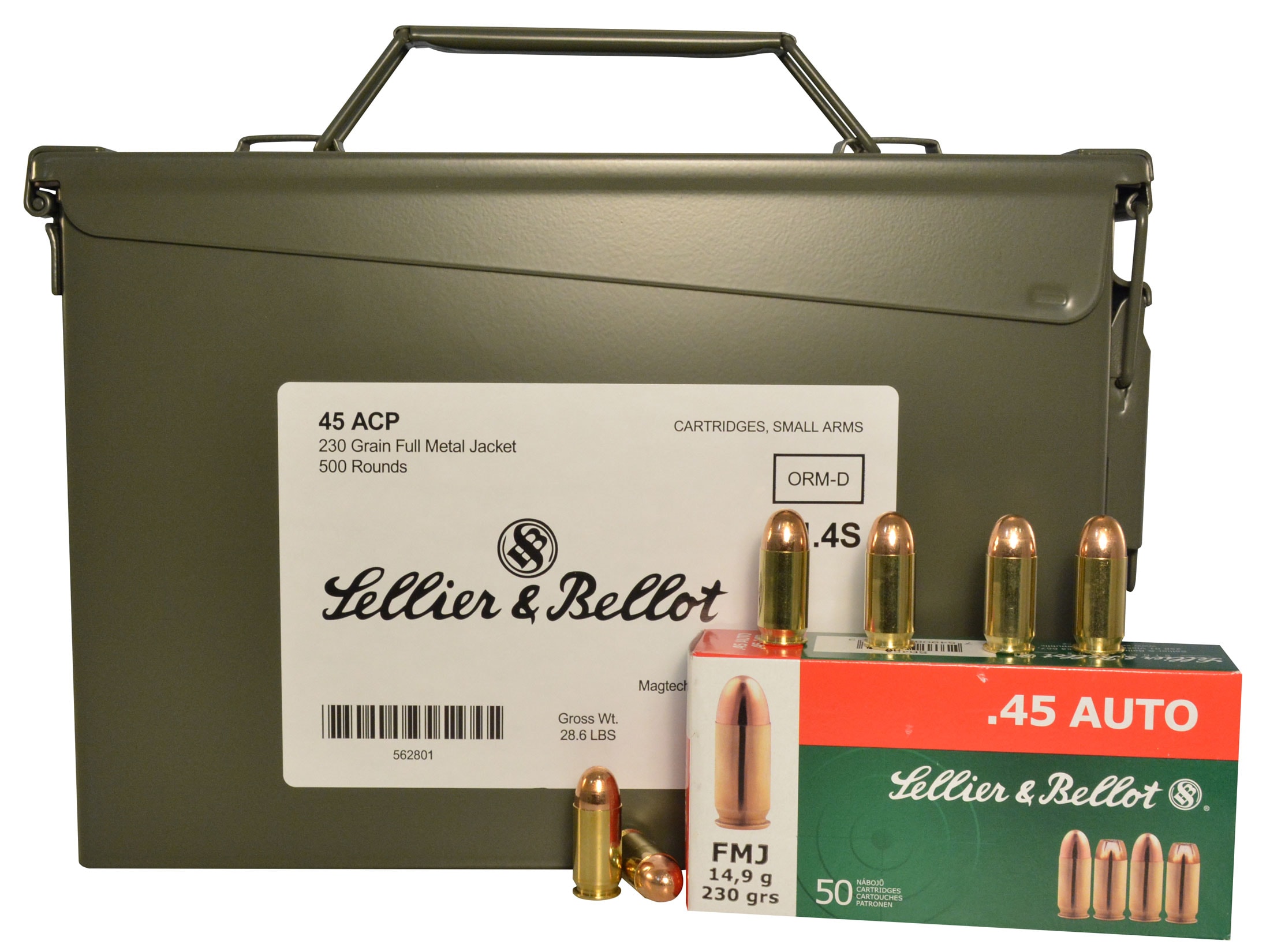 Sellier & Bellot Ammo 45 ACP 230 Grain Full Metal Jacket Ammo Can o...