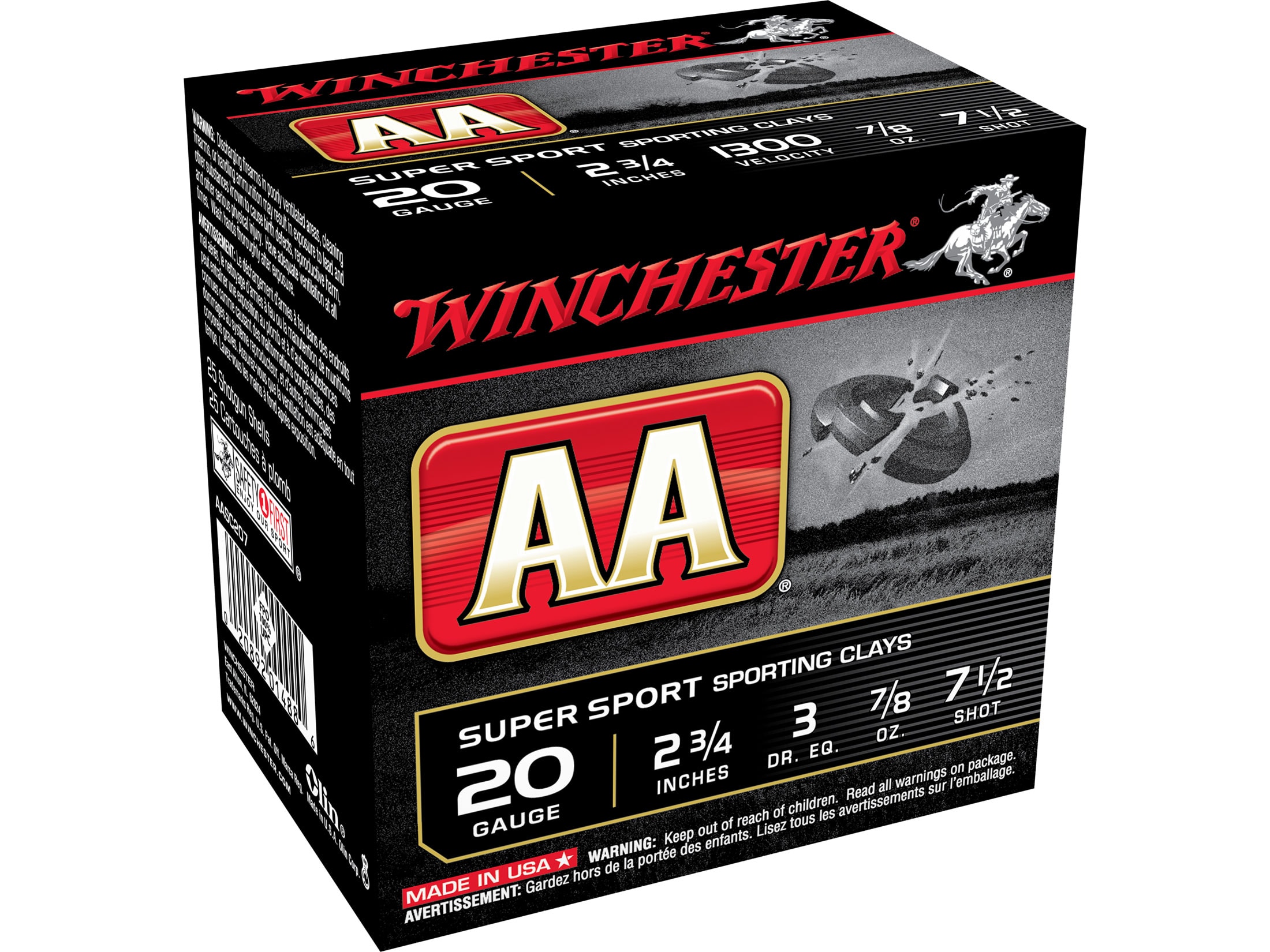 Winchester AA Super Sport Sporting Clays Ammunition 20 Gauge 2-3/4" 7/8 oz #7-1/2 Shot Box of 25