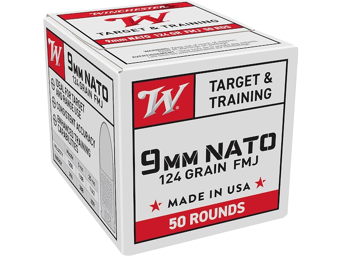 Winchester NATO 9mm Luger Ammo 124 Grain Full Metal Jacket Case of 1000 (20 Boxes of 50)