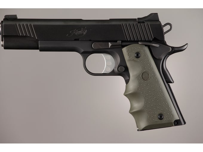 Hogue OverMolded Grip Cobblestone OD Green Rubber with Finger Grooves for 1911 Government