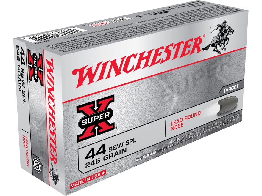 Round nose round 6’4” 45L Winchester Super X 44 Special Ammo 246 Grain Round Nose Box of 50