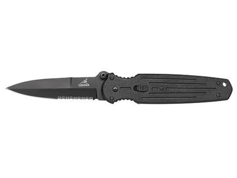 Gerber Covert Fast Folding Knife 3.625" Serrated Drop Point 7Cr17MoV Black Stainless St...