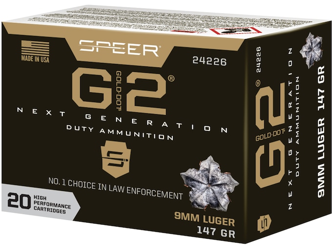 Speer Gold Dot G2 9mm Luger Ammo 147 Grain Speer G2 Polymer Tip Box of 20