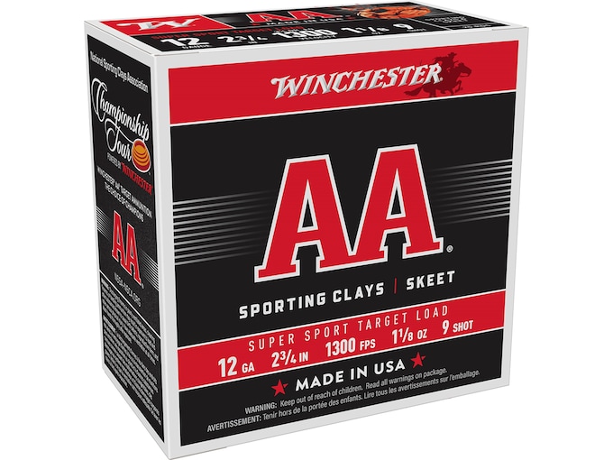 Winchester AA Super Sport Sporting Clays 12 Gauge Ammo 2-3/4″ #9 Lead Shot 1-1/8 oz Case of 250 (10 Boxes of 25)