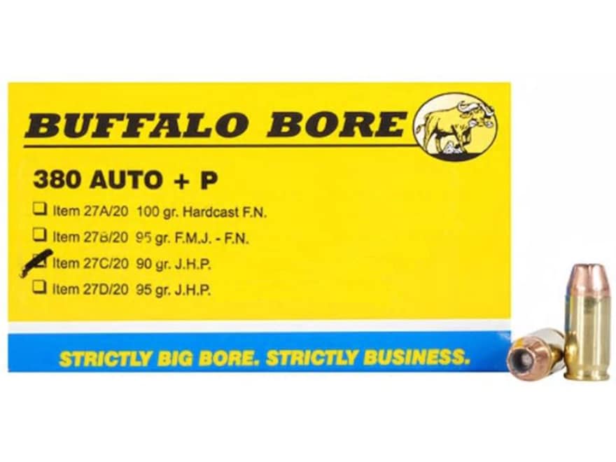 Buffalo Bore Ammo 380 Acp P 90 Grain Jacketed Hollow Point Box Of